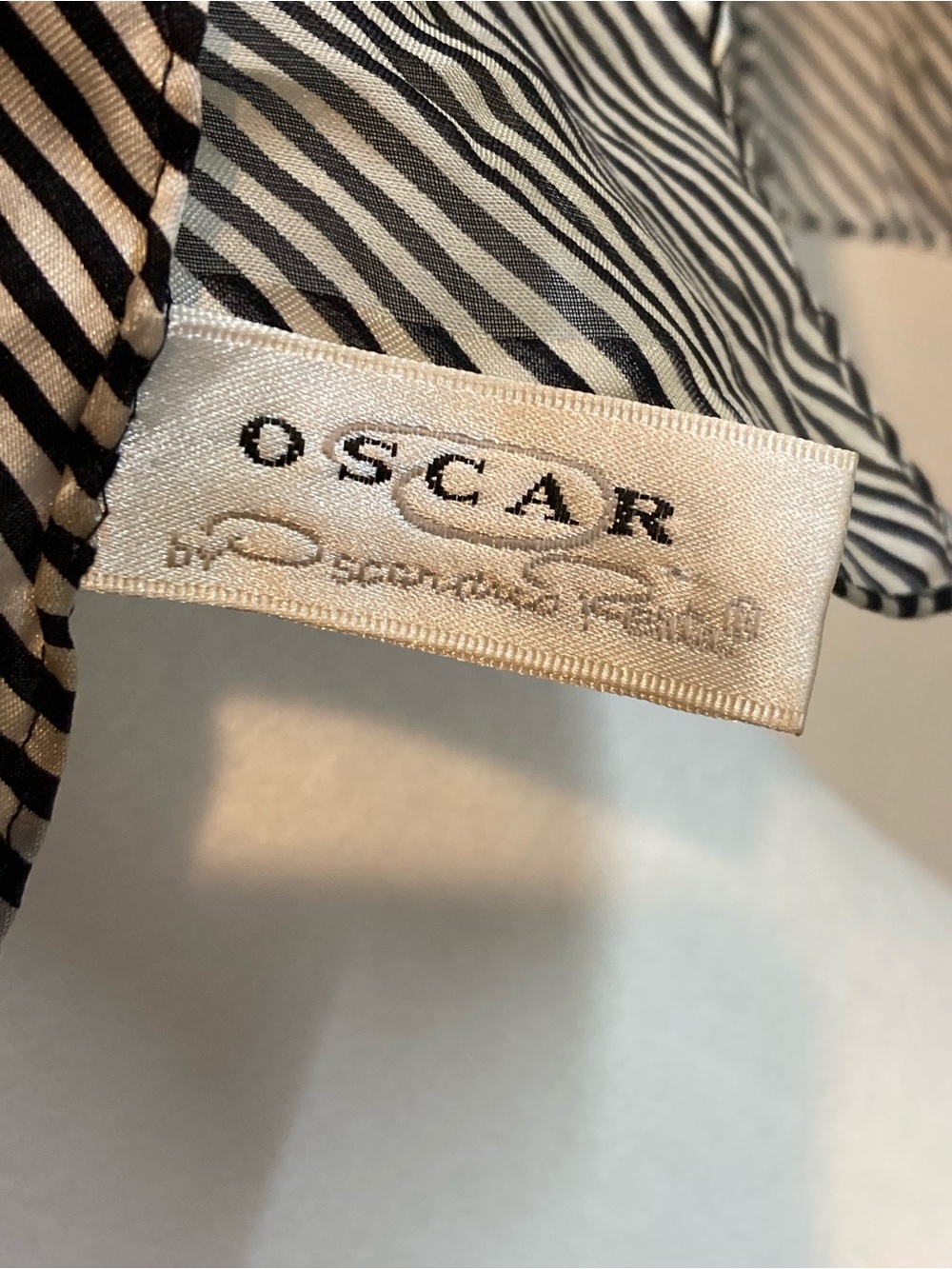 Oscar de la Renta Black and White Polka Dot Silk Scarf with Striped Border 21”sq - Picture 3 of 4